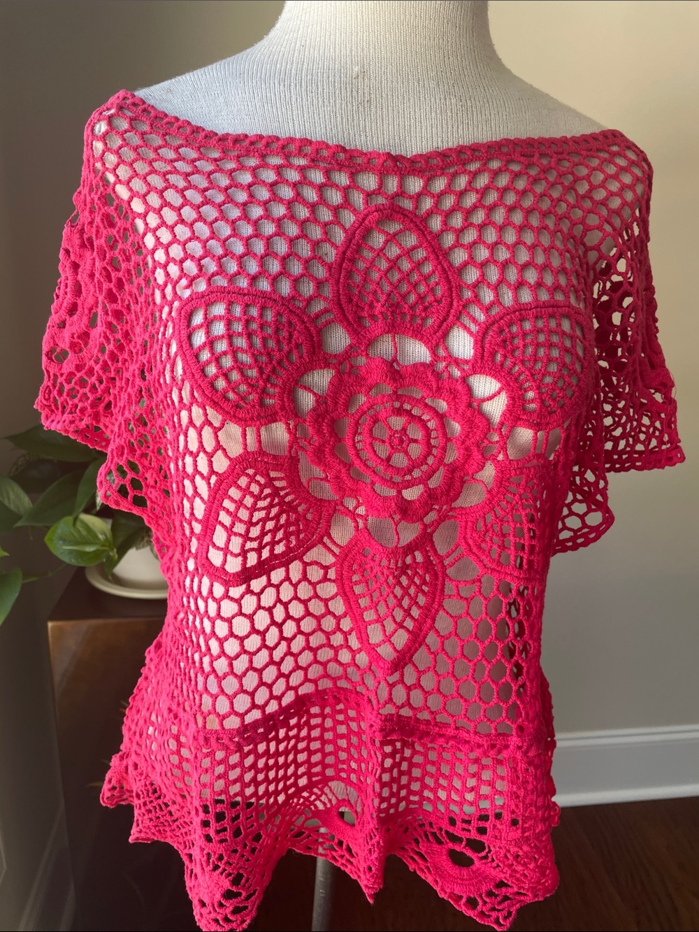 Hot Pink Crochet Swim Coverup Top